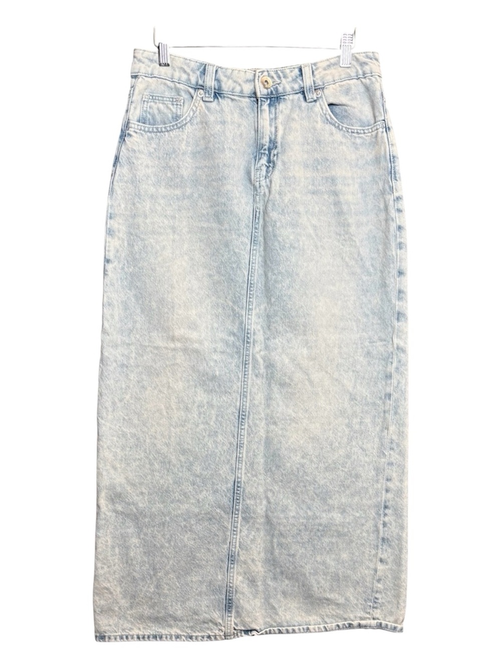 HM Denim Maxi Skirt Womens Sz 6 Light Wash Blue High Waisted Back Slit A-Line